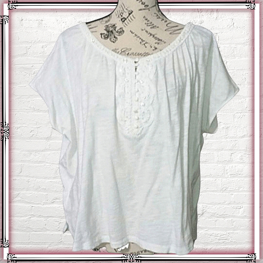 Loft White Embroidered Oversized Cotton T-Shirt Size Medium